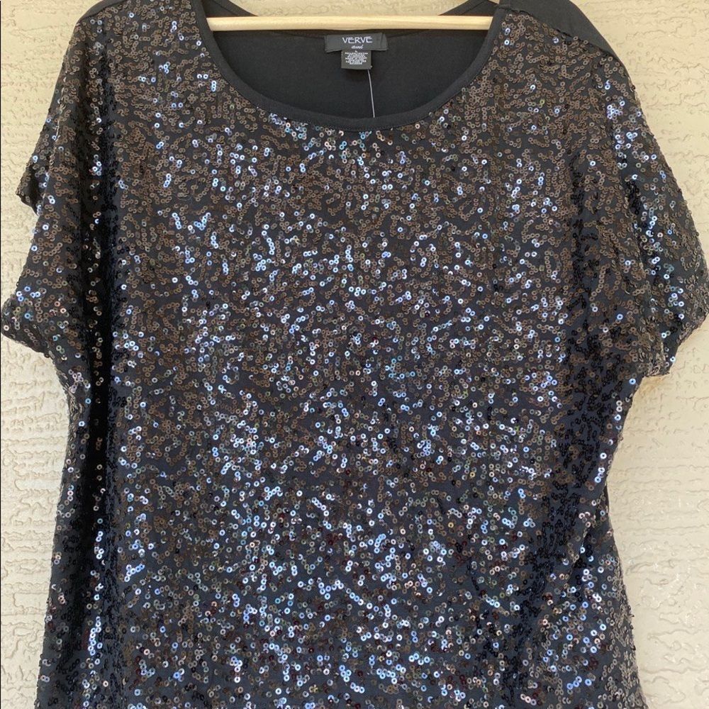 Anthropologie Verve Ami Trendy Black Sequin Top Size L New With Tag